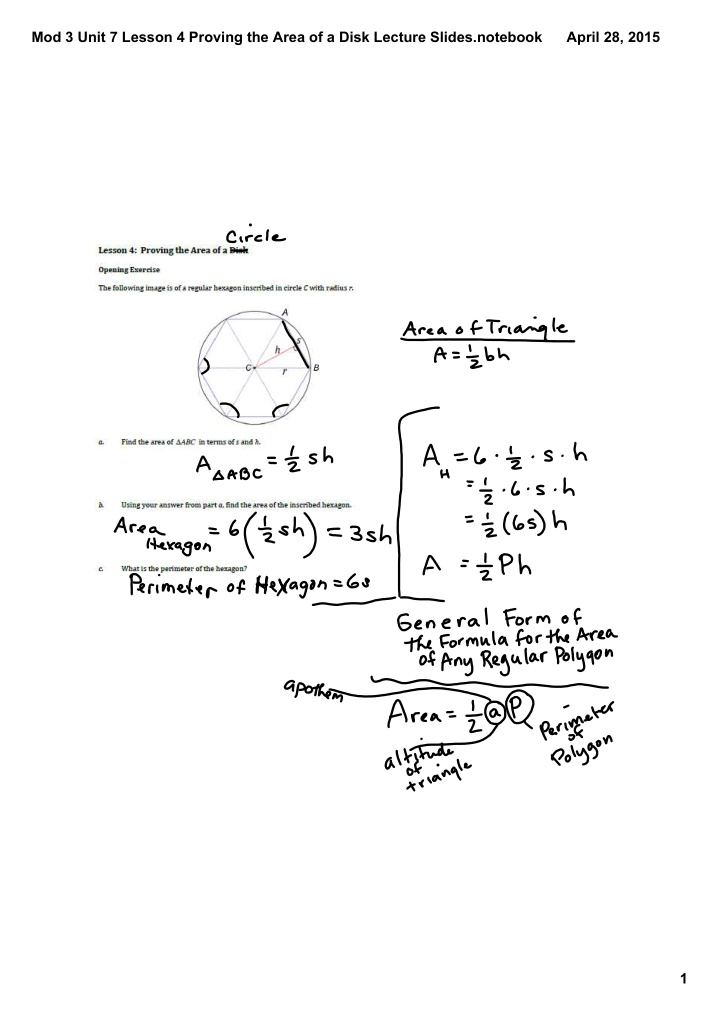 mod 3 unit 7 lesson 4 proving the area of a disk lecture