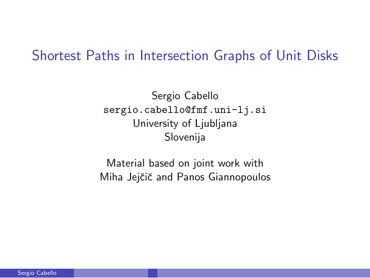 shortest paths in intersection graphs of unit disks