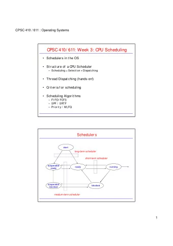 CPSC 410/ 611: Week 3: CPU Scheduling   Schedulers in t he OS   St ruct ure of  a CPU