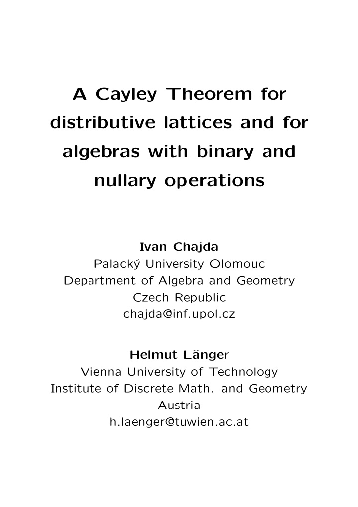 a cayley theorem for distributive lattices and for