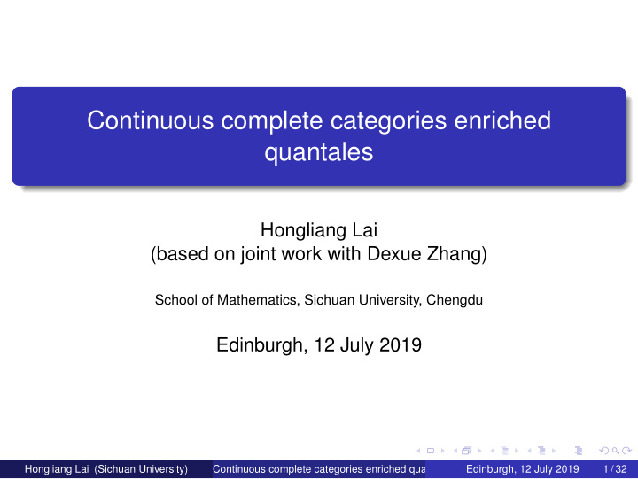 continuous complete categories enriched quantales