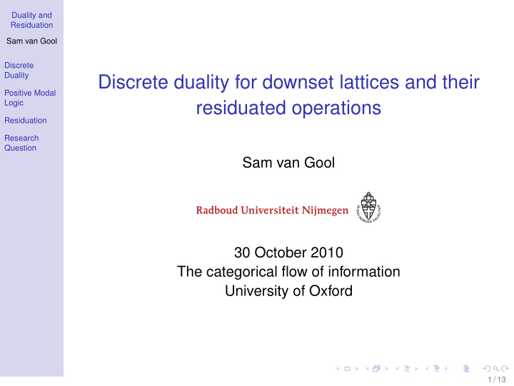 discrete duality for downset lattices and their