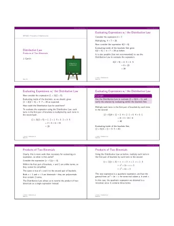 Evaluating Expressions w/ the Distributive Law  MPM2D: Principles of Mathematics Consider the