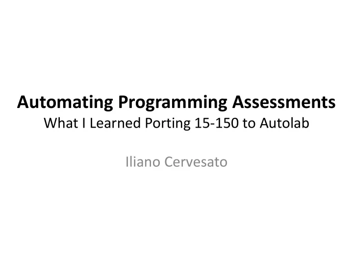 automating programming assessments