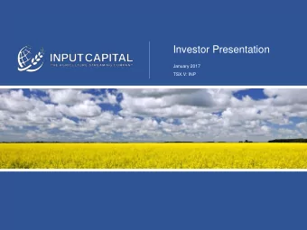 Investor Presentation  January 2017  TSX.V: INP  1  Forward Looking Information This Presentation