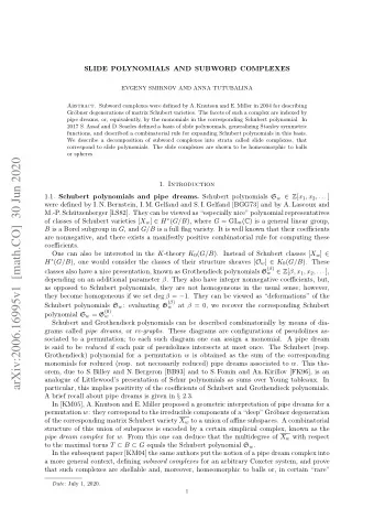 arXiv:2006.16995v1  [math.CO]  30 Jun 2020 1. Introduction 1.1. Schubert polynomials and pipe