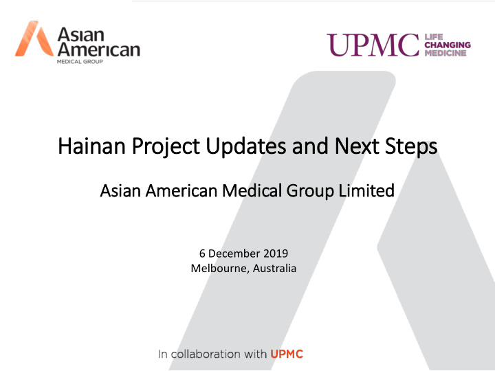 hainan project updates and next steps
