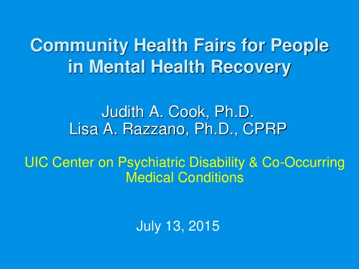community health fairs for people in mental health