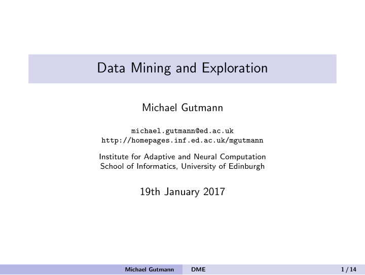 data mining and exploration