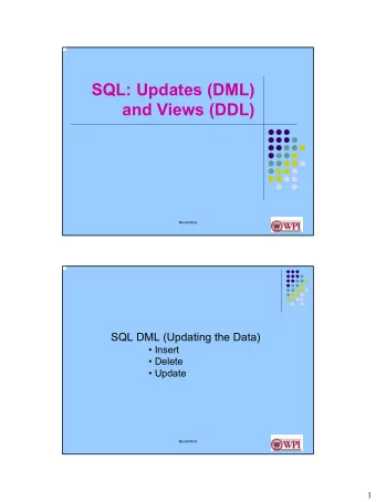 SQL: Updates (DML)  and Views (DDL)  Murali Mani  SQL DML (Updating the Data)   Insert