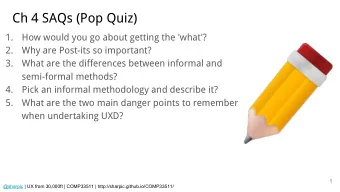 Ch 4 SAQs (Pop Quiz)  1.  How would you go about getting the 'what'?  2.  Why are Post-its so