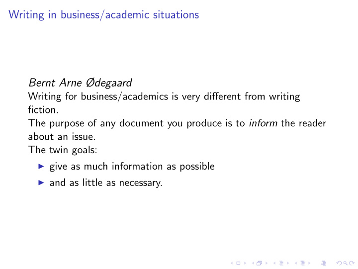 writing in business academic situations bernt arne degaard