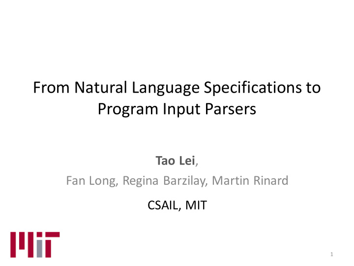 from natural language specifications to program input