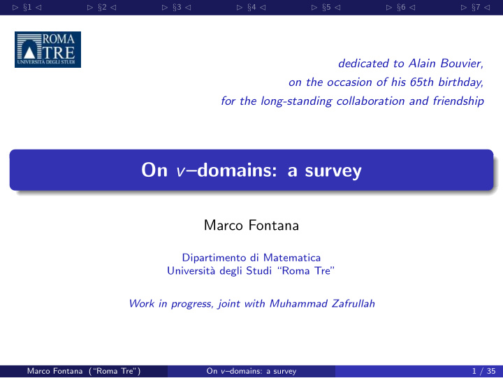 on v domains a survey
