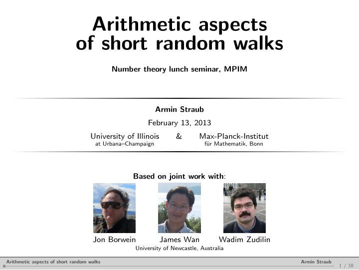 arithmetic aspects of short random walks