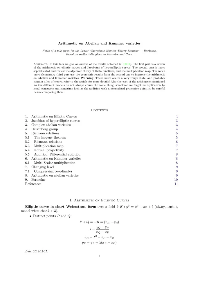 elliptic curve in short weierstrass form over a field k e
