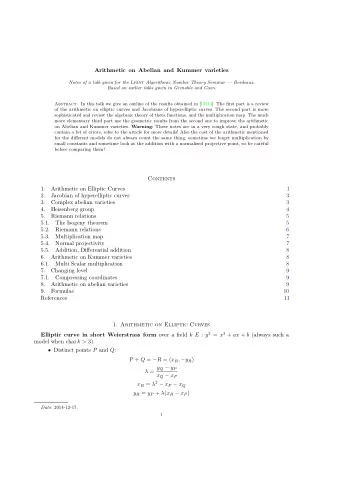 Elliptic curve in short Weierstrass form over a field k E : y 2 = x 3 + ax + b (always such a model