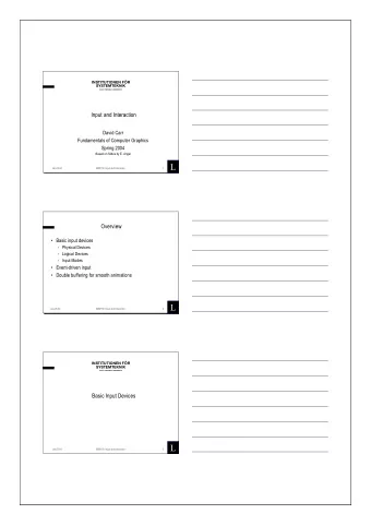1 L  Jan-25-04  SMD159, Input and Interaction  Overview   Basic input devices  - Physical