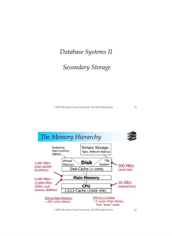 Database Systems II  Secondary Storage  CMPT 454, Simon Fraser University, Fall 2009, Martin Ester