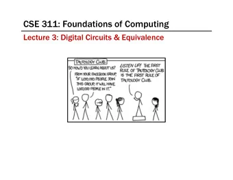 CSE 311: Foundations of Computing  Lecture 3: Digital Circuits &amp; Equivalence  Announcements