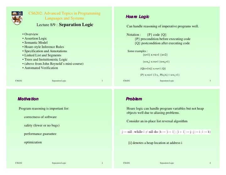 lecture 8 9 separation logic