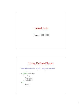 Linked Lists  Comp 1402/1002  Using Defined Types  Data Structures are key to Computer Science