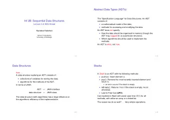 Abstract Data Types (ADTs)  The Specification Language&quot; for Data Structures. An ADT  Inf