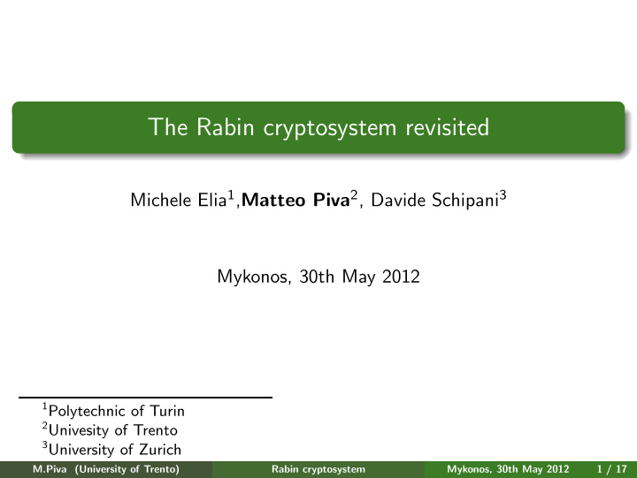 the rabin cryptosystem revisited