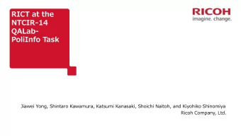 RICT at the  NTCIR-14  QALab-  PoliInfo Task  Jiawei Yong, Shintaro Kawamura, Katsumi Kanasaki,