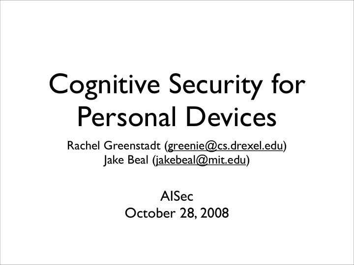 cognitive security for personal devices