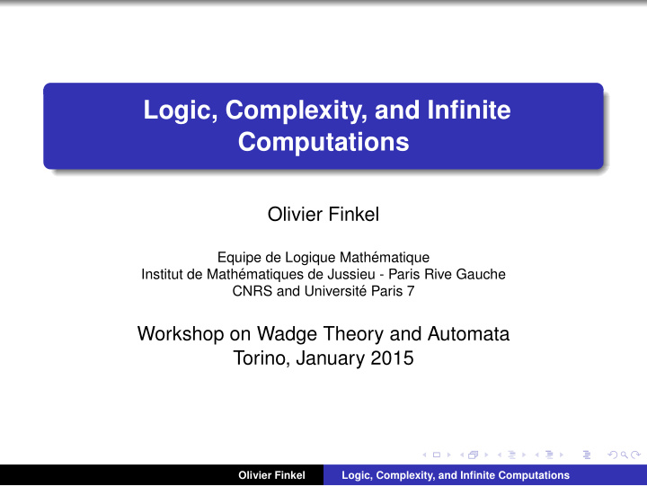 logic complexity and infinite computations