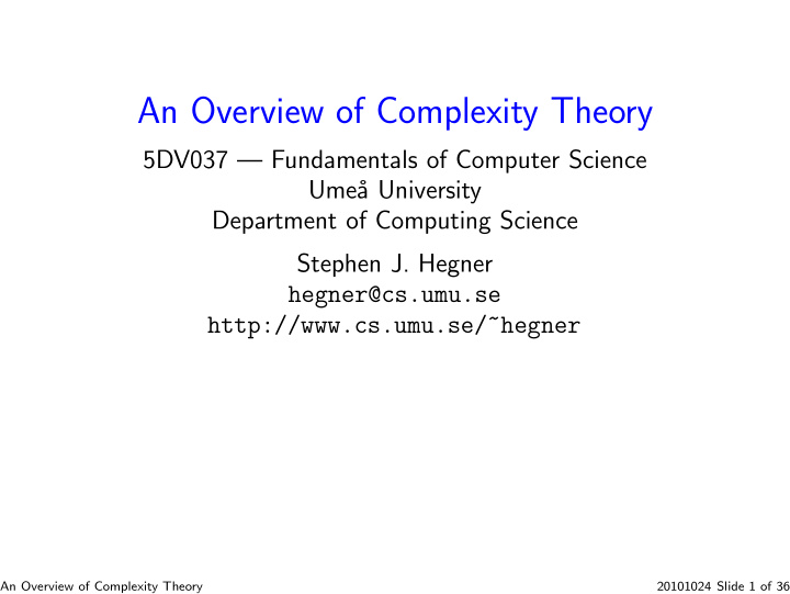 an overview of complexity theory