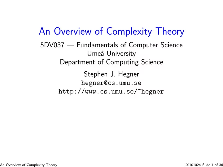 an overview of complexity theory
