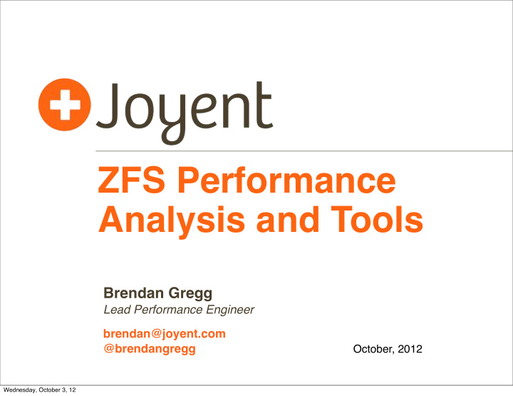 zfs performance analysis and tools