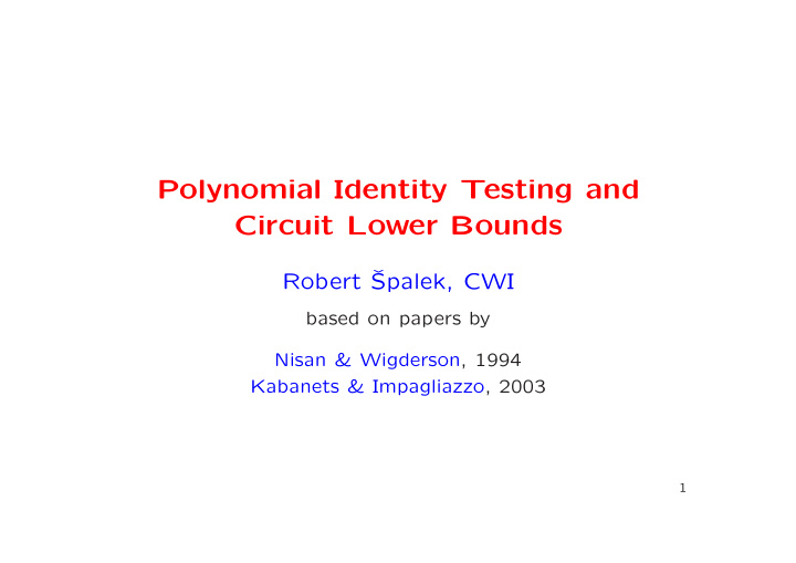 polynomial identity testing and circuit lower bounds