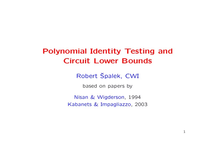 polynomial identity testing and circuit lower bounds