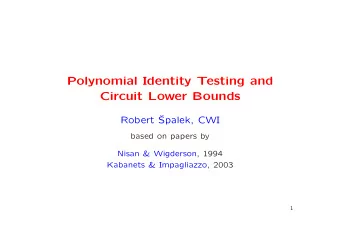 Polynomial Identity Testing and  Circuit Lower Bounds  Robert   Spalek, CWI  based on papers by