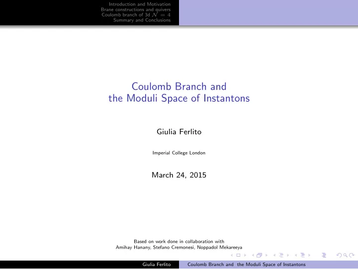 coulomb branch and the moduli space of instantons