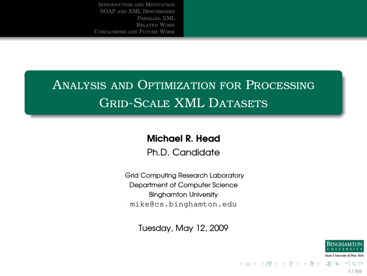 analysis and optimization for processing grid scale xml
