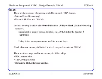 Hardware Design with VHDL  Design Example: BRAM  ECE 443  BRAM  There are two sources of memory
