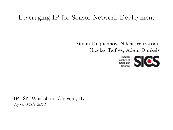leveraging ip for sensor network deployment