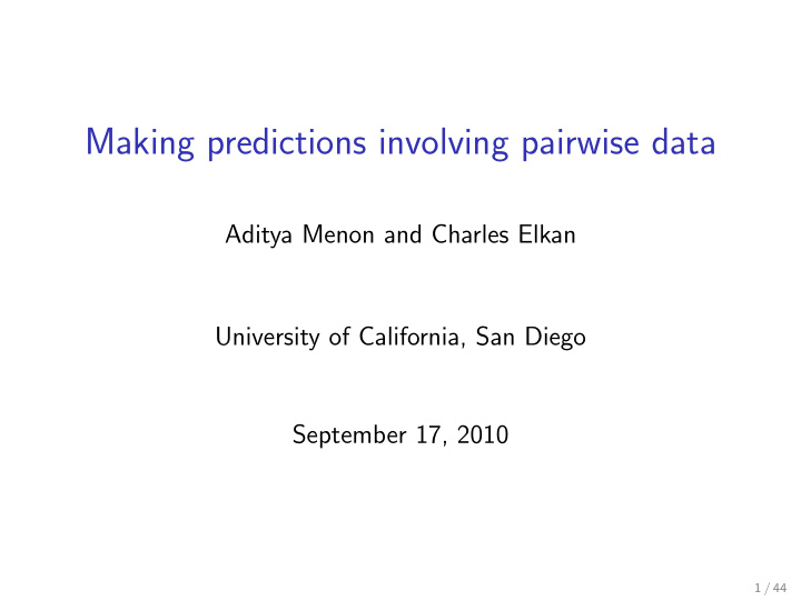 making predictions involving pairwise data