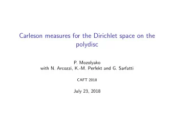 Carleson measures for the Dirichlet space on the  polydisc  P. Mozolyako  with N. Arcozzi, K.-M.