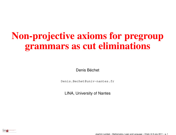 non projective axioms for pregroup grammars as cut