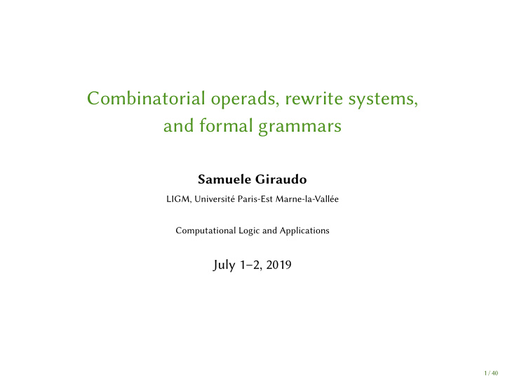 combinatorial operads rewrite systems and formal grammars