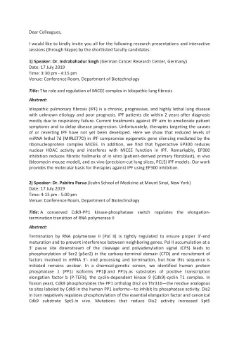 Dear Colleagues,  I would like to kindly invite you all for the following research presentations