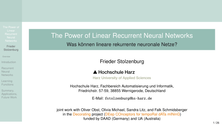 the power of linear recurrent neural networks