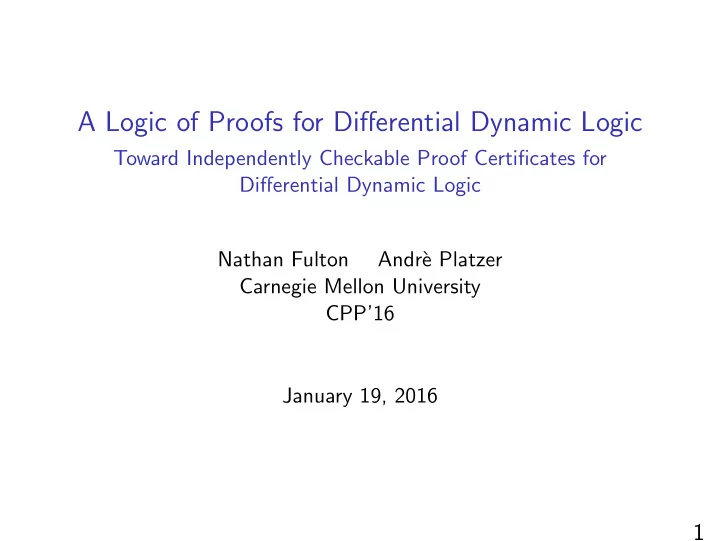 a logic of proofs for differential dynamic logic