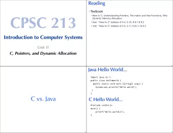 CPSC 213  New to C, Understanding Pointers, The malloc and free Functions, Why  Dynamic Memory