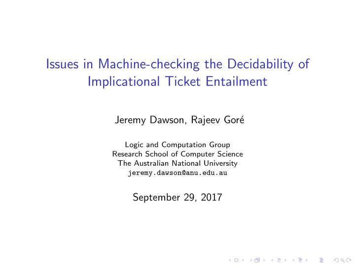 issues in machine checking the decidability of